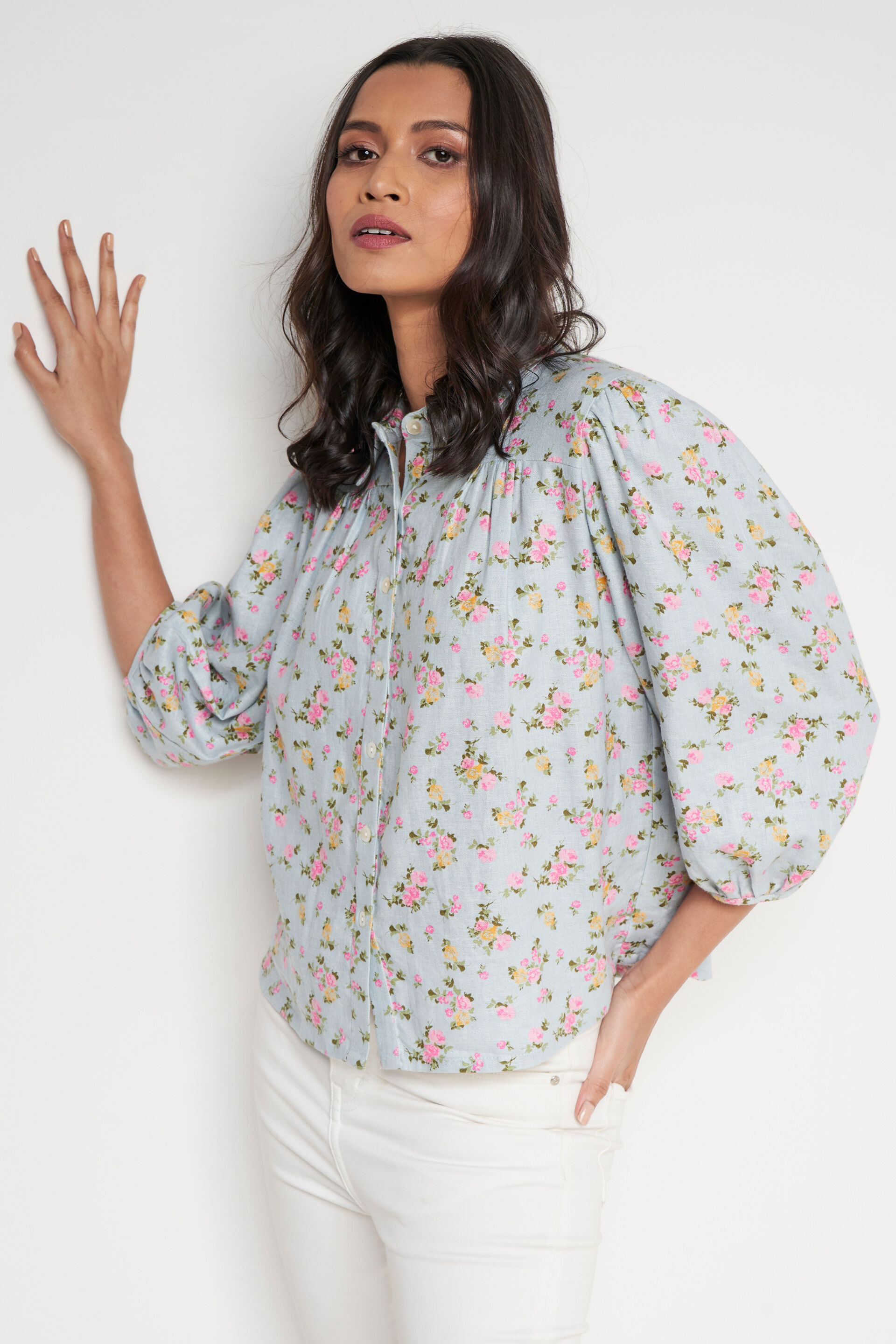 Powder Blue Floral Straight Top, Powder Blue, image 3